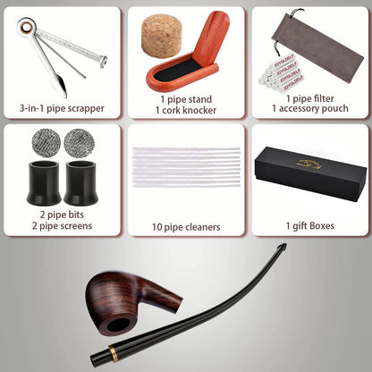 🚬 Pipa Churchwarden Joyoldelf, Lemn de Abanos, Handmade, Set Complet pentru Începători