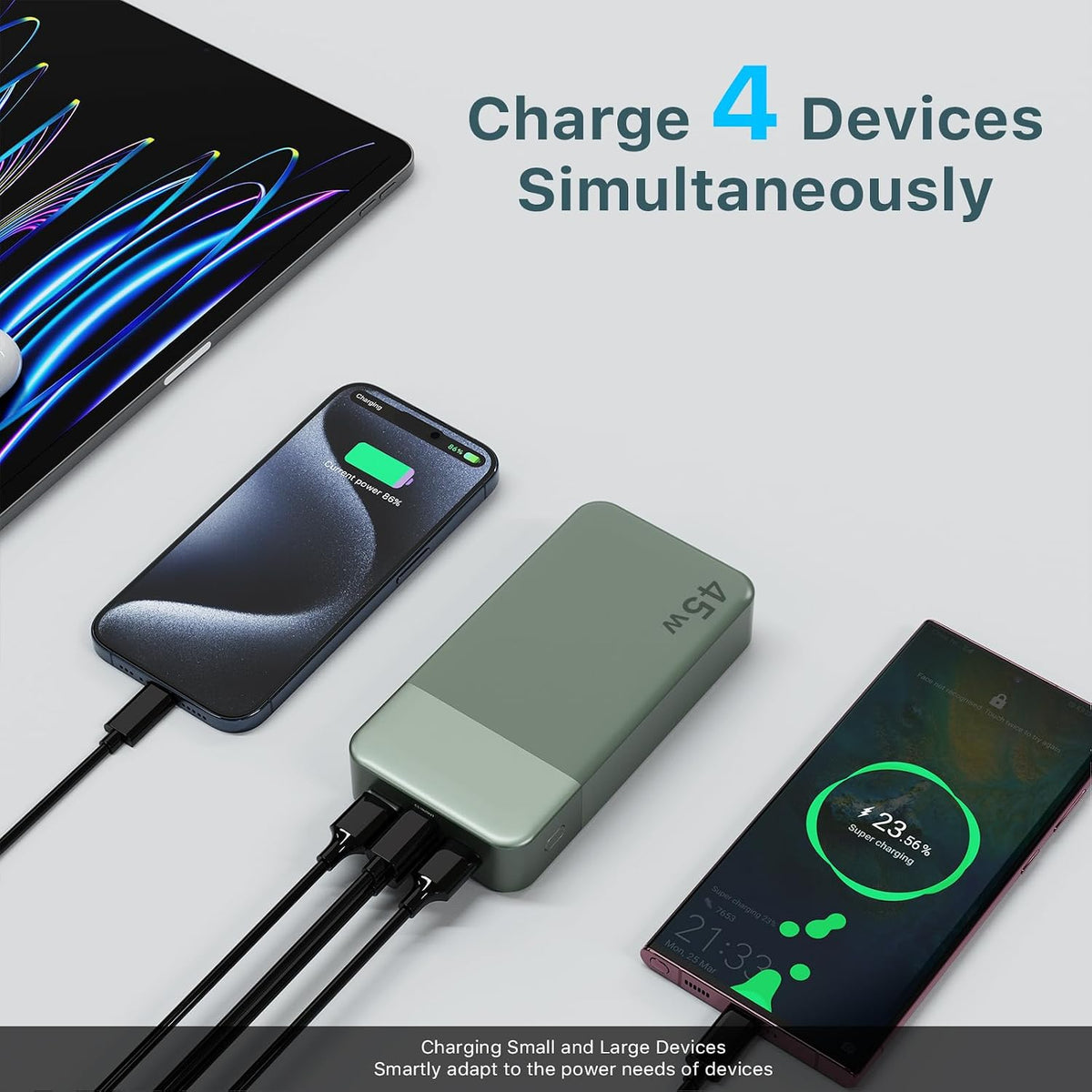 🔋⚡ NOBIS Power Bank 45W Fast Charging, 20000mAh, 4 Porturi, USB‑C PD 3.0, QC 3.0, Afișaj LED