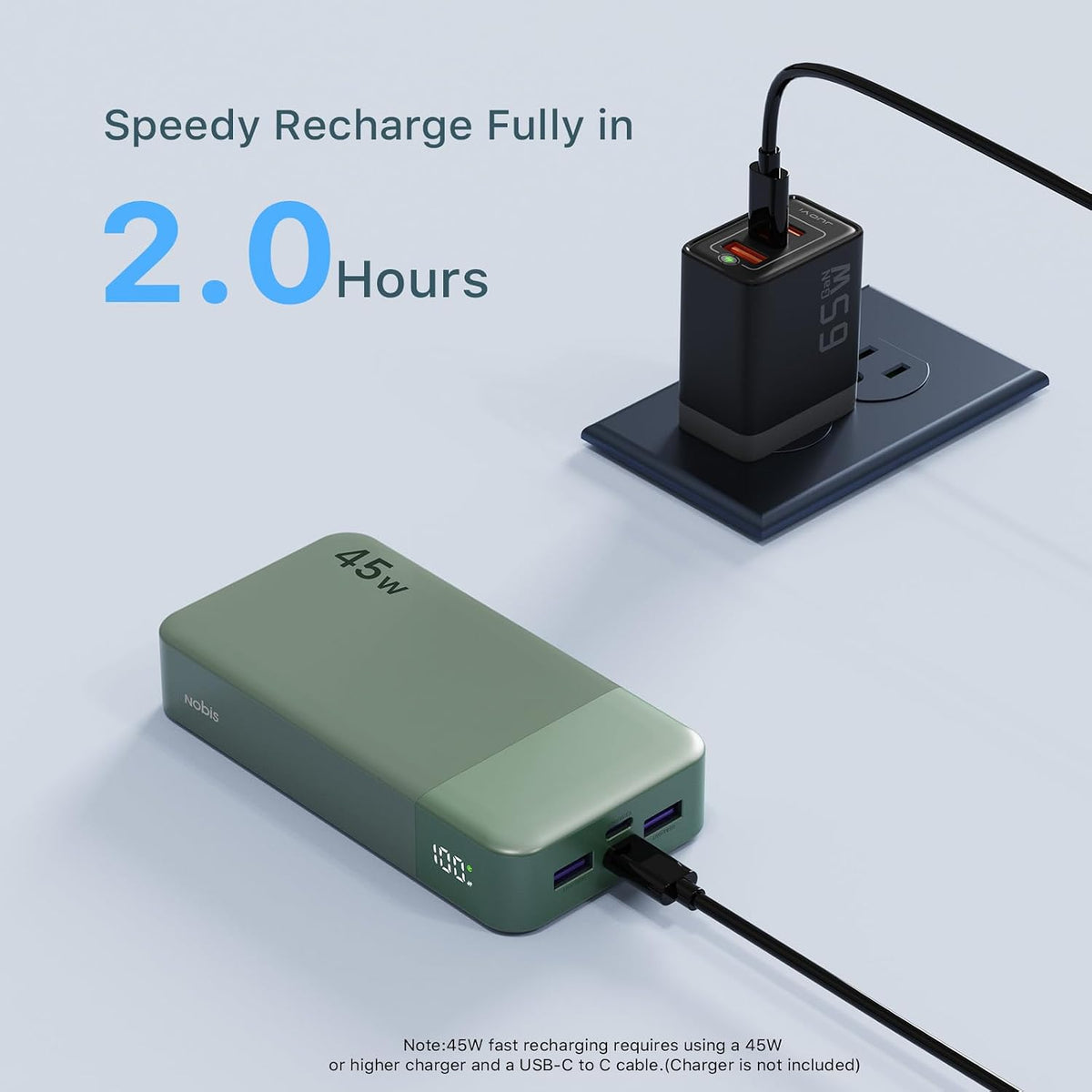 🔋⚡ NOBIS Power Bank 45W Fast Charging, 20000mAh, 4 Porturi, USB‑C PD 3.0, QC 3.0, Afișaj LED