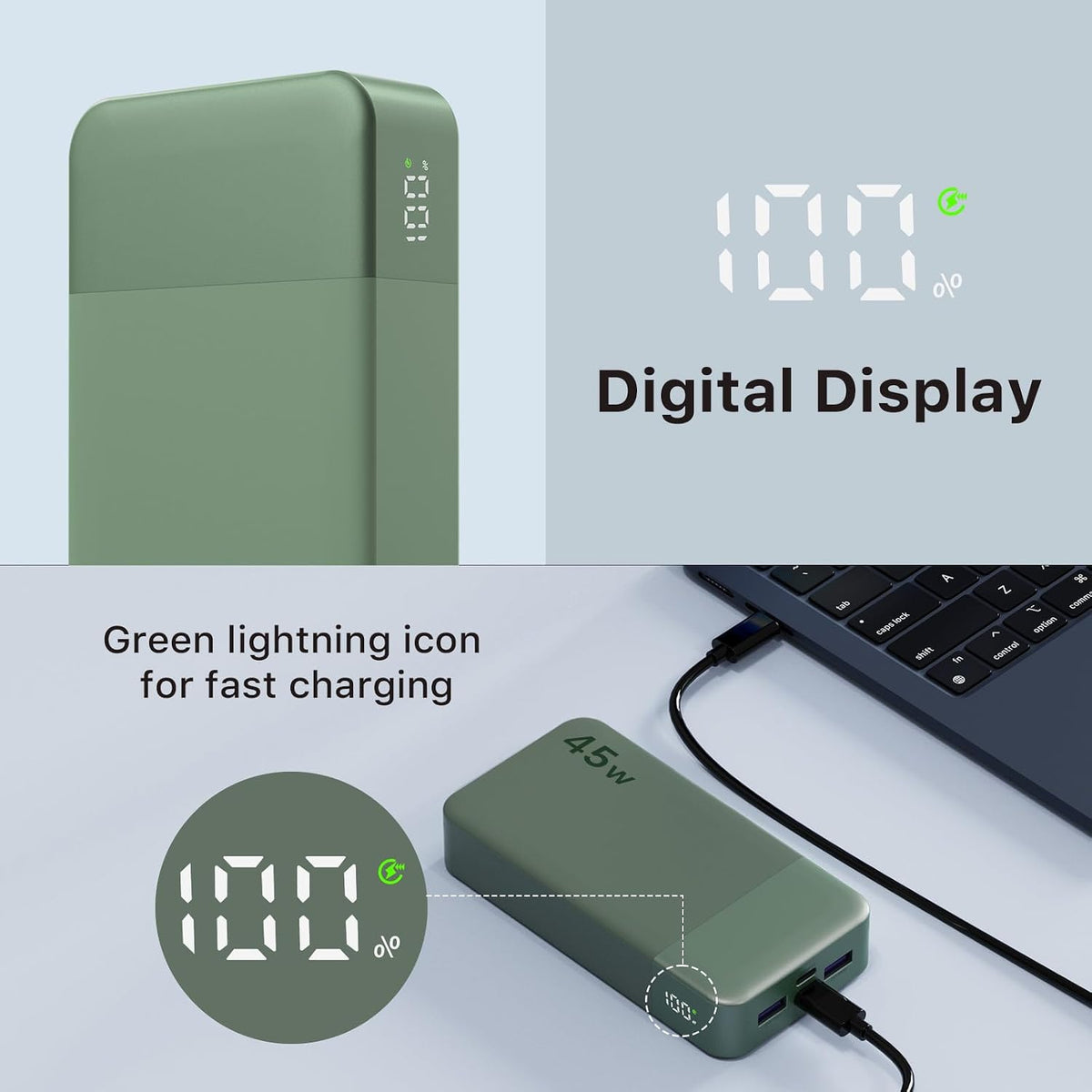 🔋⚡ NOBIS Power Bank 45W Fast Charging, 20000mAh, 4 Porturi, USB‑C PD 3.0, QC 3.0, Afișaj LED
