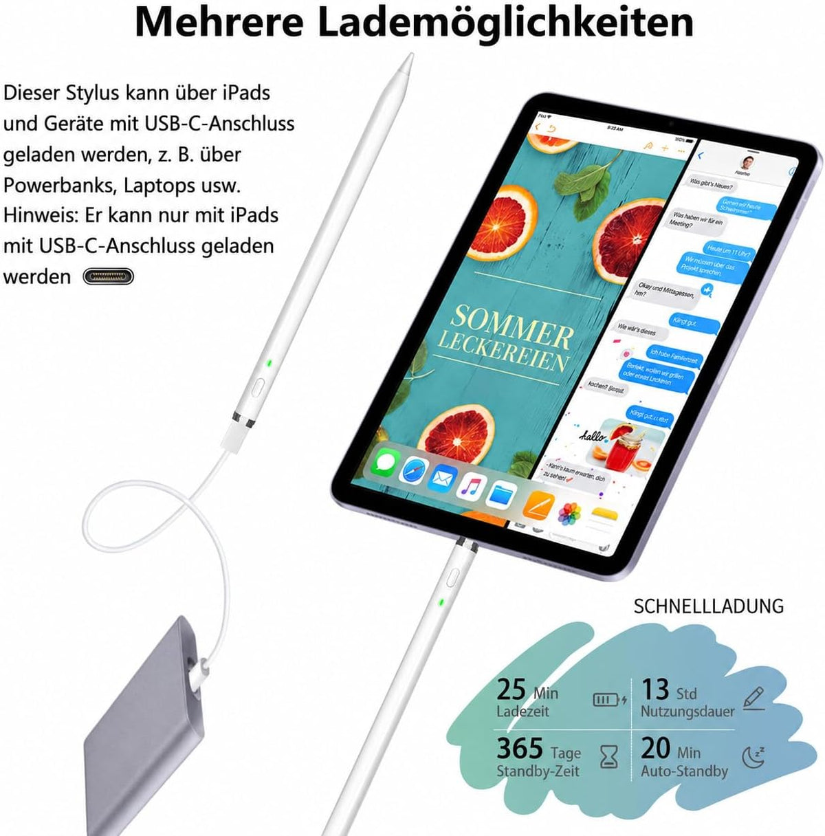 Stylus Pencil 2nd Gen pentru iPad 2018–2026 – Fast Charge 25 min, 13h Autonomie, Palm Rejection, Tilt Sensitivity