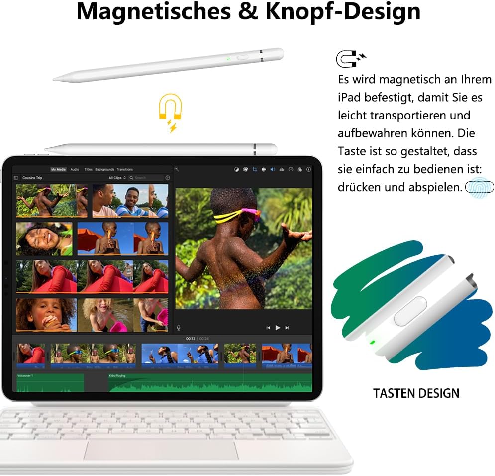 Stylus Pencil 2nd Gen pentru iPad 2018–2026 – Fast Charge 25 min, 13h Autonomie, Palm Rejection, Tilt Sensitivity
