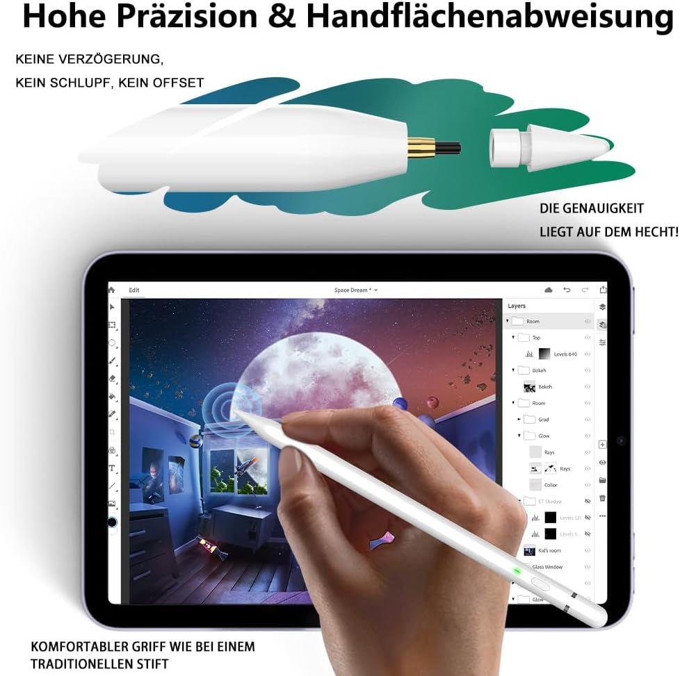 Stylus Pencil 2nd Gen pentru iPad 2018–2026 – Fast Charge 25 min, 13h Autonomie, Palm Rejection, Tilt Sensitivity