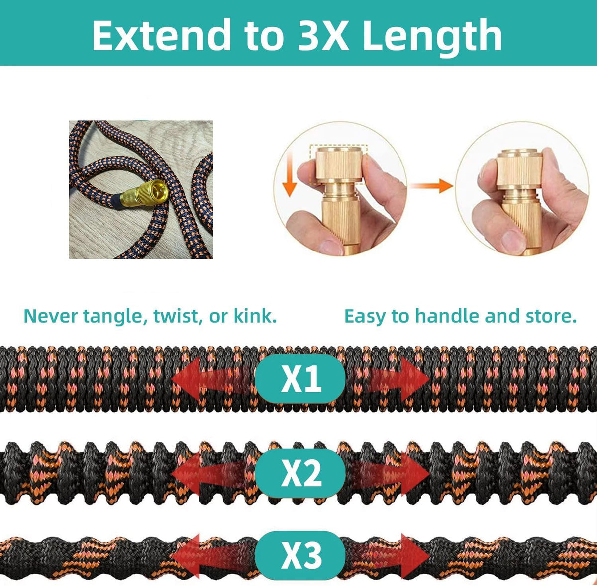 Furtun de Grădină Extensibil 15 m – 10 Funcții, Conectori Metalici, Anti‑Scurgeri, Anti‑Îndoire, 3750D + Latex Triplu