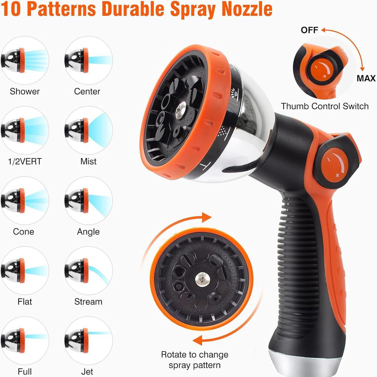 Furtun de Grădină Extensibil 15 m – 10 Funcții, Conectori Metalici, Anti‑Scurgeri, Anti‑Îndoire, 3750D + Latex Triplu