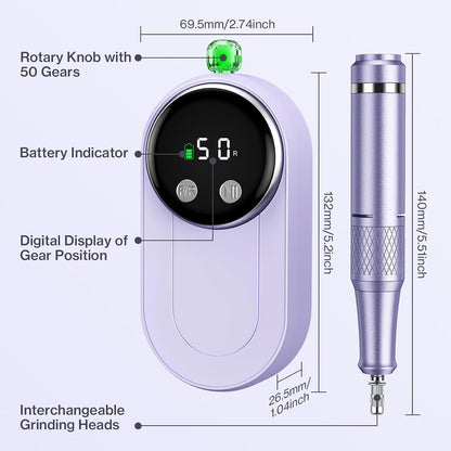 Freză Electrică Unghii 50000 RPM – Profesională, 36W, LCD, Reîncărcabilă, 12 Capete + 36 Benzi, Low Noise – Urbuti