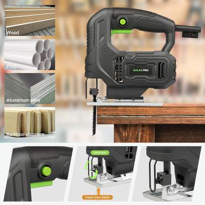 Fierăstrău Pendular 400W GALAX PRO – 3000 SPM, Tăiere ±45°, Viteză Reglabilă, Lame Lemn & Metal Incluse