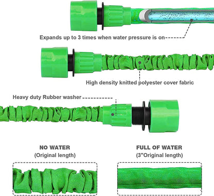 Furtun de Grădină Extensibil 30 m (100ft) – 8 Funcții, Latex Dublu, Anti‑Scurgeri, Conectori 1/2” & 3/4”, Retractabil