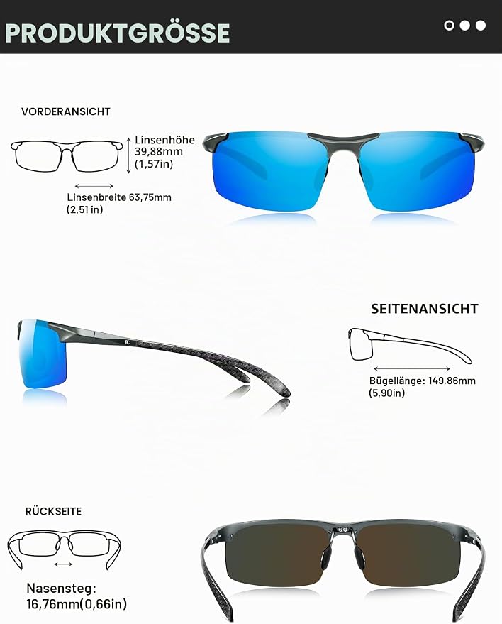 Ochelari de Soare Polarizați Bărbați – UV400, Ultra‑Ușori, Fără Ramă, Retro, Conducere & Outdoor – Bircenpro