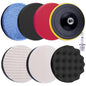 Set 8 Bureți Polish Auto 180 mm – Spumă + Lână, Pad Velcro, Adaptor M14 pentru Bormașină – SIQUK