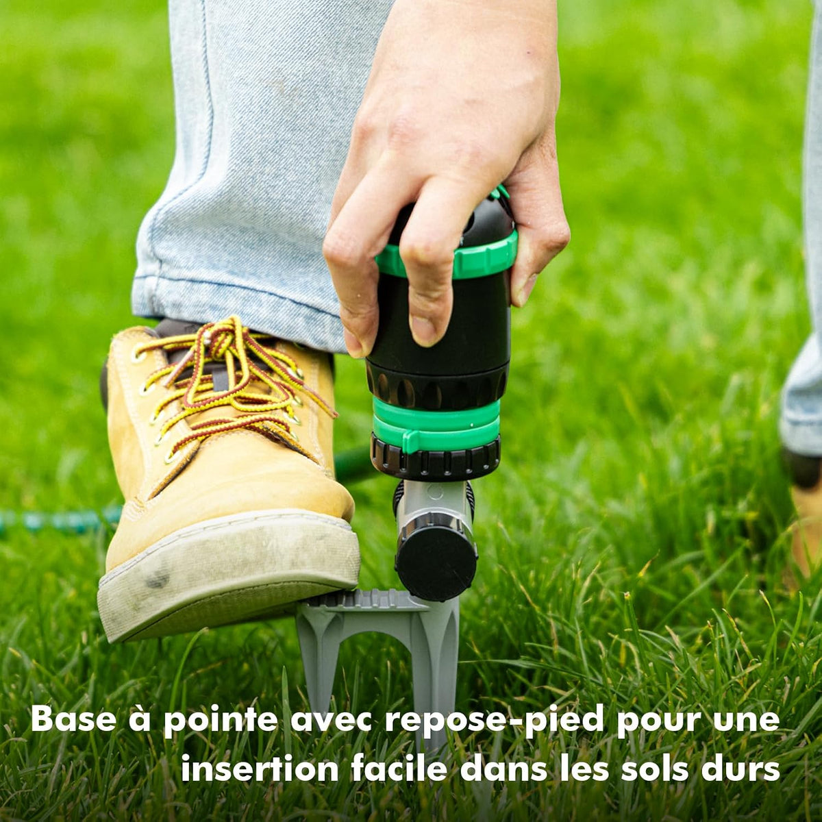 Aspersor Rotativ 5‑în‑1 cu Bază Metalică – 24,4 m Diametru Udare, 466 m² Acoperire, 5 Moduri Spray, Sistem Extensibil – RESTMO