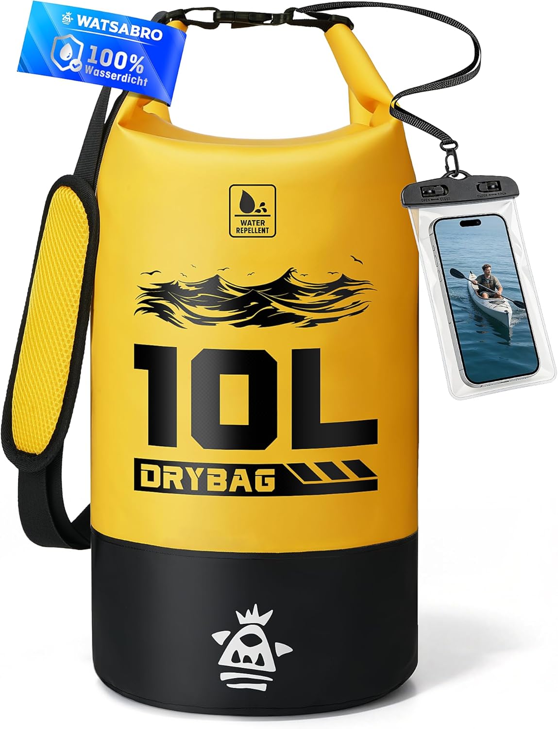 Geantă Impermeabilă Dry Bag 10L – PVC 500D, Rezistentă la Apă & Zgârieturi, IPX8, Sporturi Acvatice, SUP/Kayak – WATSABRO