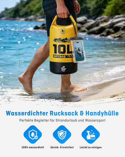 Geantă Impermeabilă Dry Bag 10L – PVC 500D, Rezistentă la Apă & Zgârieturi, IPX8, Sporturi Acvatice, SUP/Kayak – WATSABRO