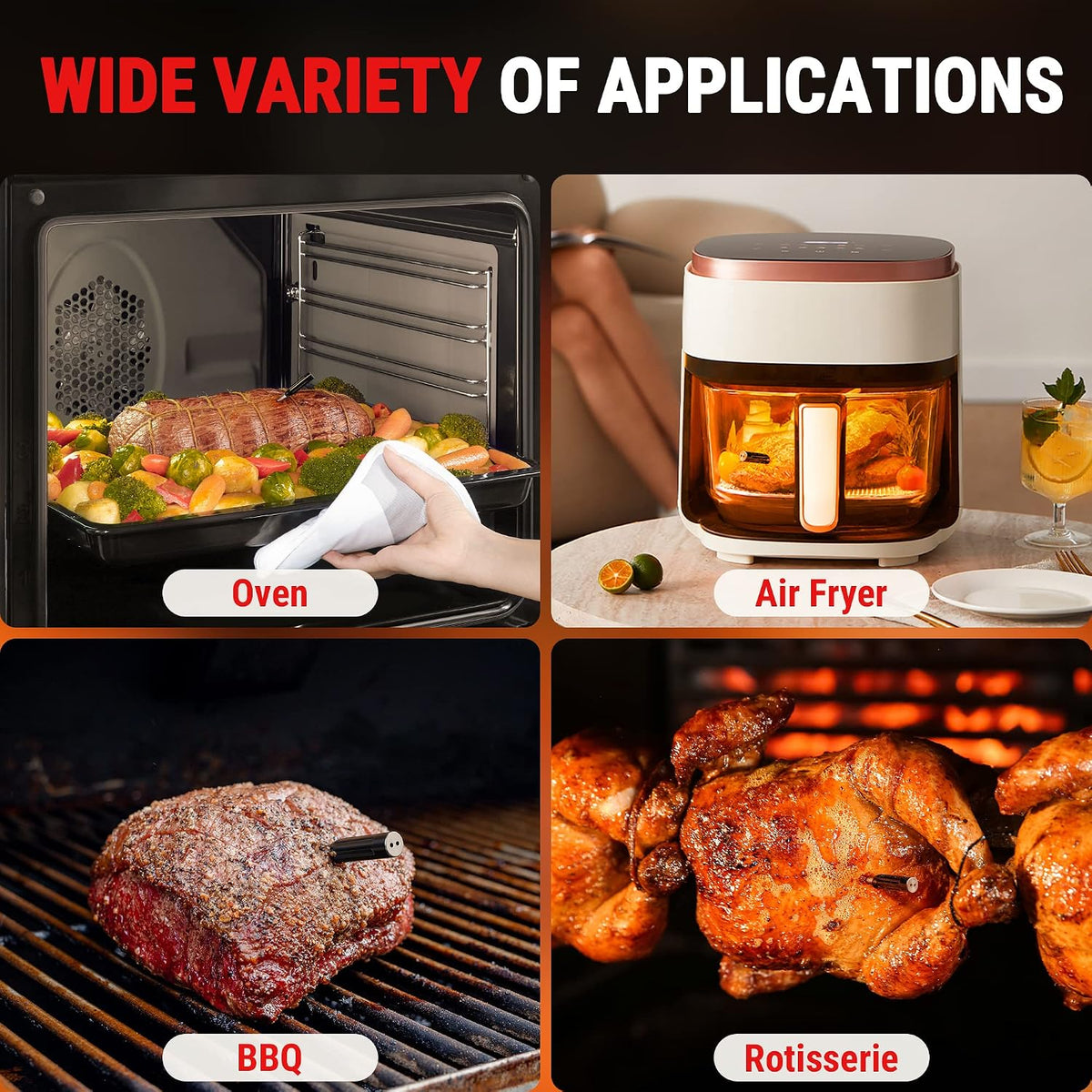 Termometru Wireless pentru Carne 150 m – Bluetooth 5.2, Fără Cabluri, 2 Senzori, Alarmă, App Control, Cuptor/Grătar/Smoker – TempPro 150M