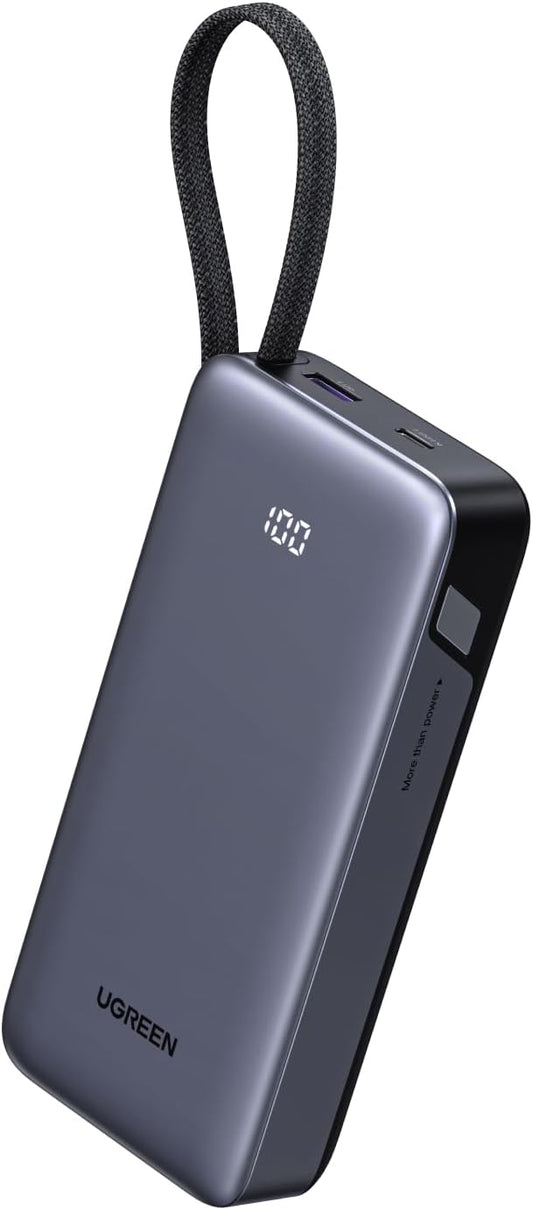 Power Bank 20000mAh 45W Fast Charging – Cablu USB‑C Integrat, 3 Ieșiri, LED Display, Super Fast Charging – UGREEN Nexode