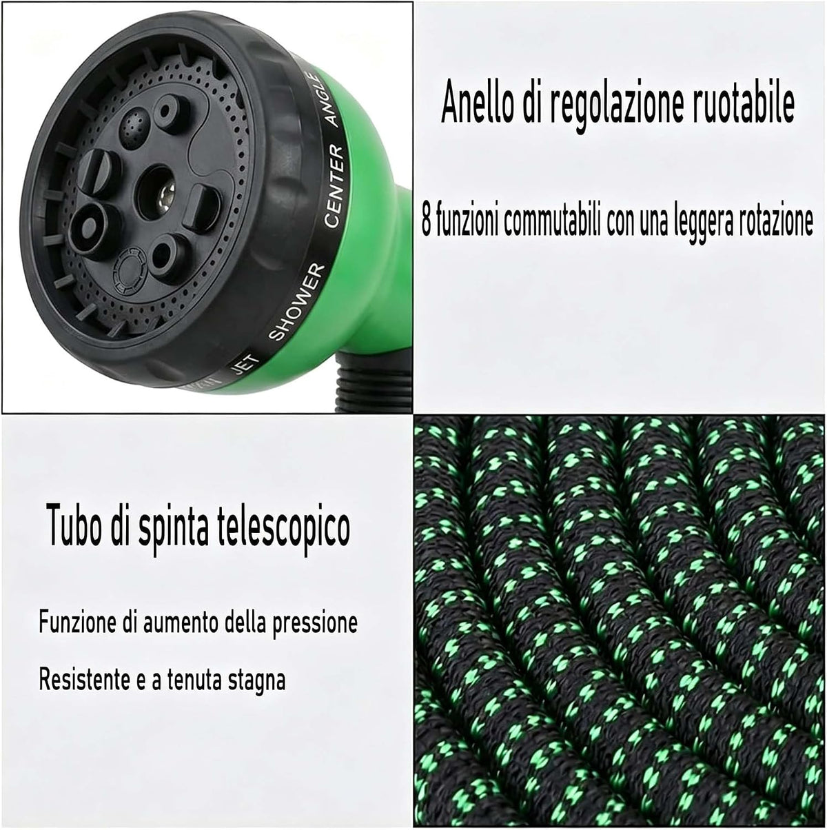 Furtun de Grădină Extensibil 15 m (50 ft) – 7 Funcții, Anti‑Noduri, ABS Rezistent, Conector Universal – XIBALOM