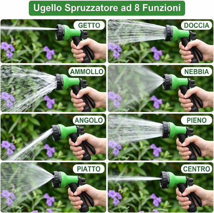 Furtun de Grădină Extensibil 15 m (50 ft) – 7 Funcții, Anti‑Noduri, ABS Rezistent, Conector Universal – XIBALOM
