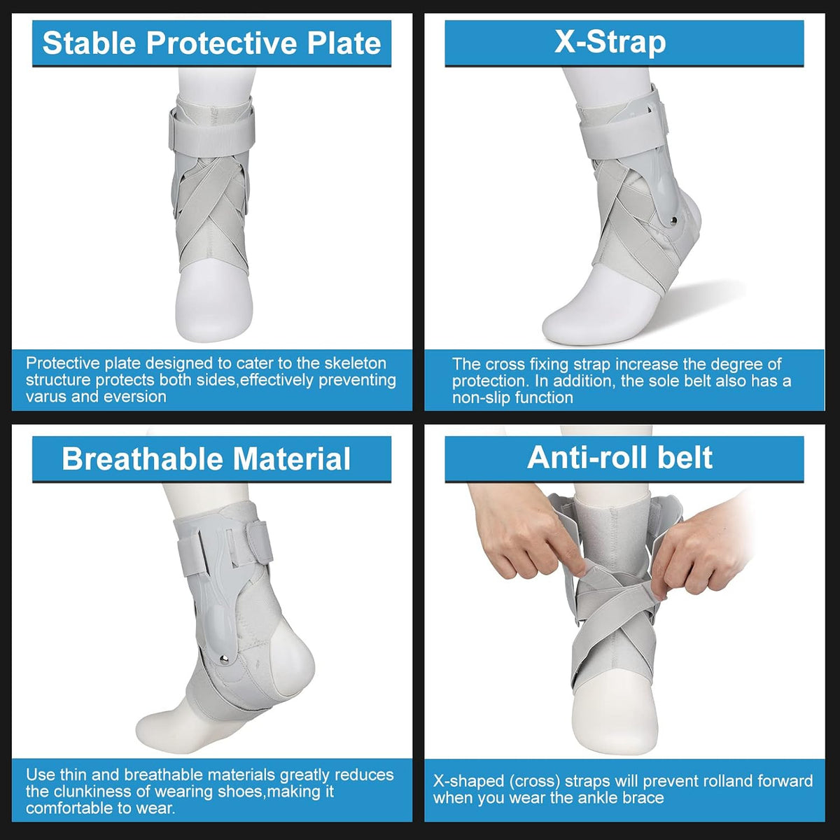 Orteză Glezna cu Placă PE – Stabilizare Puternică, Anti‑Entorse, Compresie, Velcro Reglabil, Unisex – Chlffua