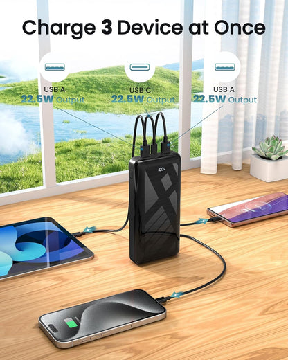 Power Bank Bextoo 27000mAh, Încărcare Rapidă 22.5W PD20W, USB-C, Afișaj LED, Negru