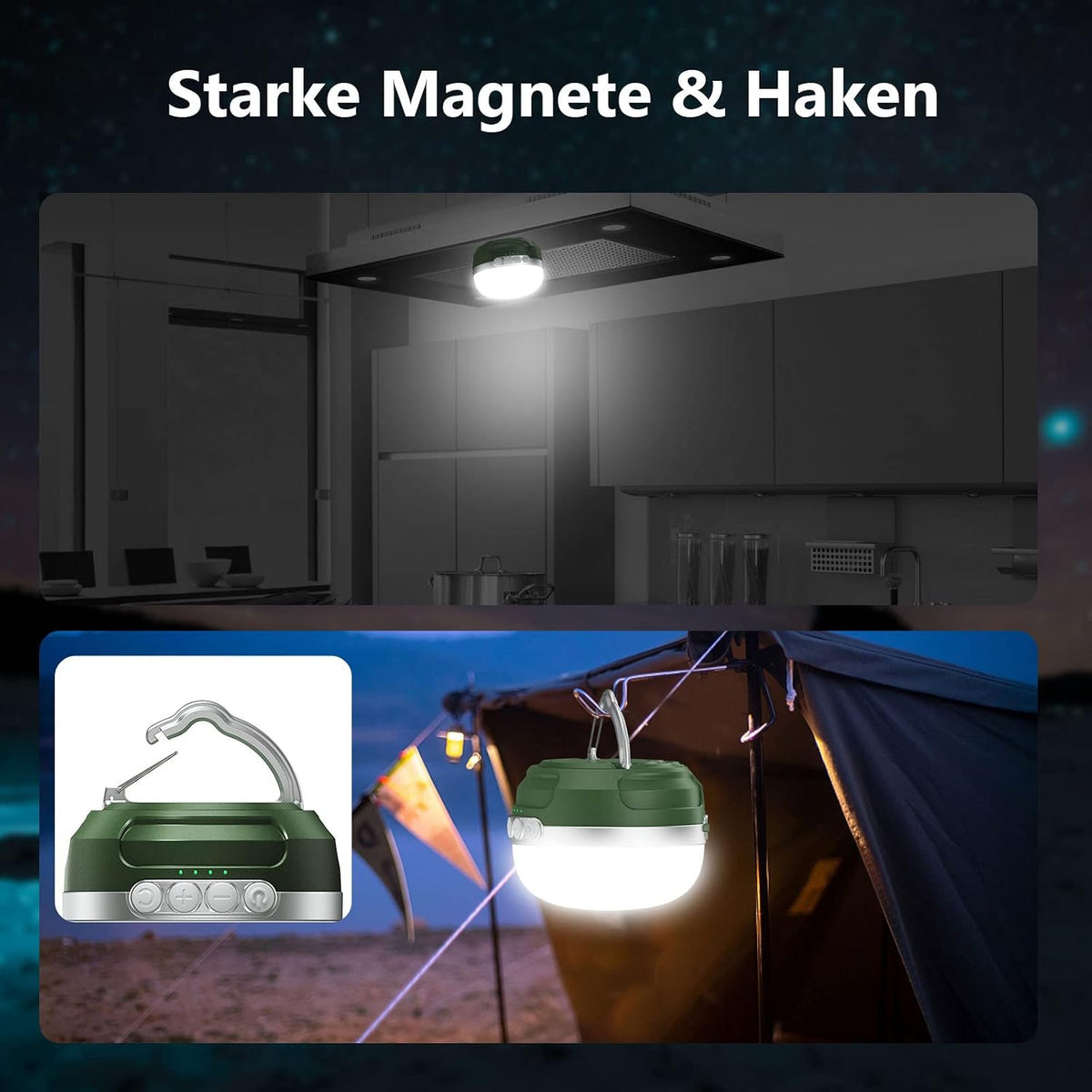 Lanternă LED Camping RGB, Baterie 8400mAh, Reîncărcabilă USB-C, Dimmer Continuu, Magnet Puternic, Impermeabilă