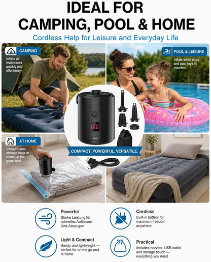 Mini Pompă Electrică Reîncărcabilă Lytool 5200mAh, Umflare și Dezumflare Rapidă, 3 Duze Incluse, USB, pentru Saltele, Piscine și Camping