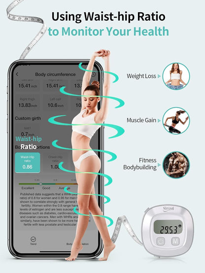 Ruletă Inteligentă pentru Măsurarea Corpului cu Bluetooth, Ecran LCD, Aplicație Mobilă, 150 cm