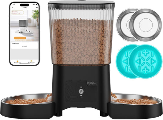 Hrănitor Automat Inteligent pentru Pisici și Câini, WiFi 5G/2.4G, 3.5L, 2 Boluri din Inox, Control prin Aplicație