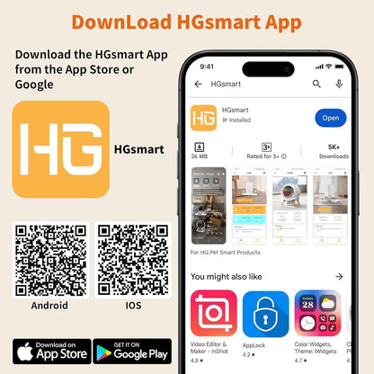 Hrănitor Automat Inteligent pentru Pisici și Câini, WiFi 5G/2.4G, 3.5L, 2 Boluri din Inox, Control prin Aplicație