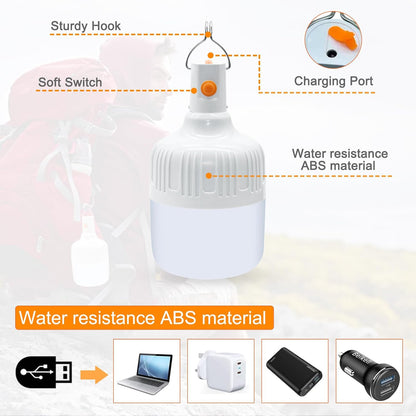 Lanternă LED Reîncărcabilă pentru Camping, Set 2 Bucăți, 3 Moduri de Iluminare, Cârlig Suspendare, Rezistentă la Apă