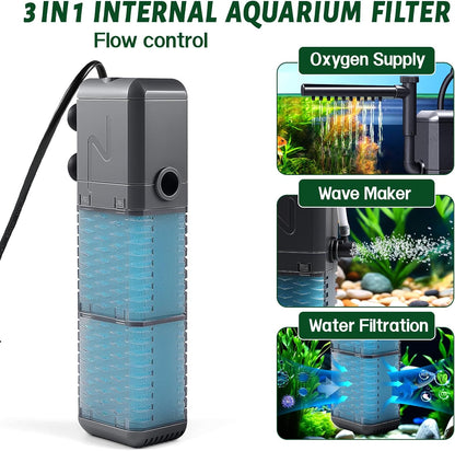 Filtru Intern pentru Acvariu 9W, 800L/h, cu Bară de Pulverizare și 2 Bureți de Schimb, pentru Acvarii 20-50L