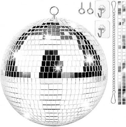 Glob Disco Decorativ 25 cm, Argintiu, cu Oglinzi Reflectorizante și Sistem de Suspendare