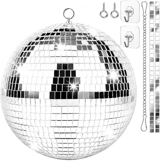Glob Disco Decorativ 25 cm, Argintiu, cu Oglinzi Reflectorizante și Sistem de Suspendare