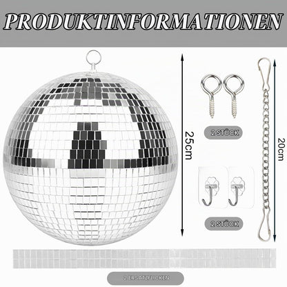 Glob Disco Decorativ 25 cm, Argintiu, cu Oglinzi Reflectorizante și Sistem de Suspendare