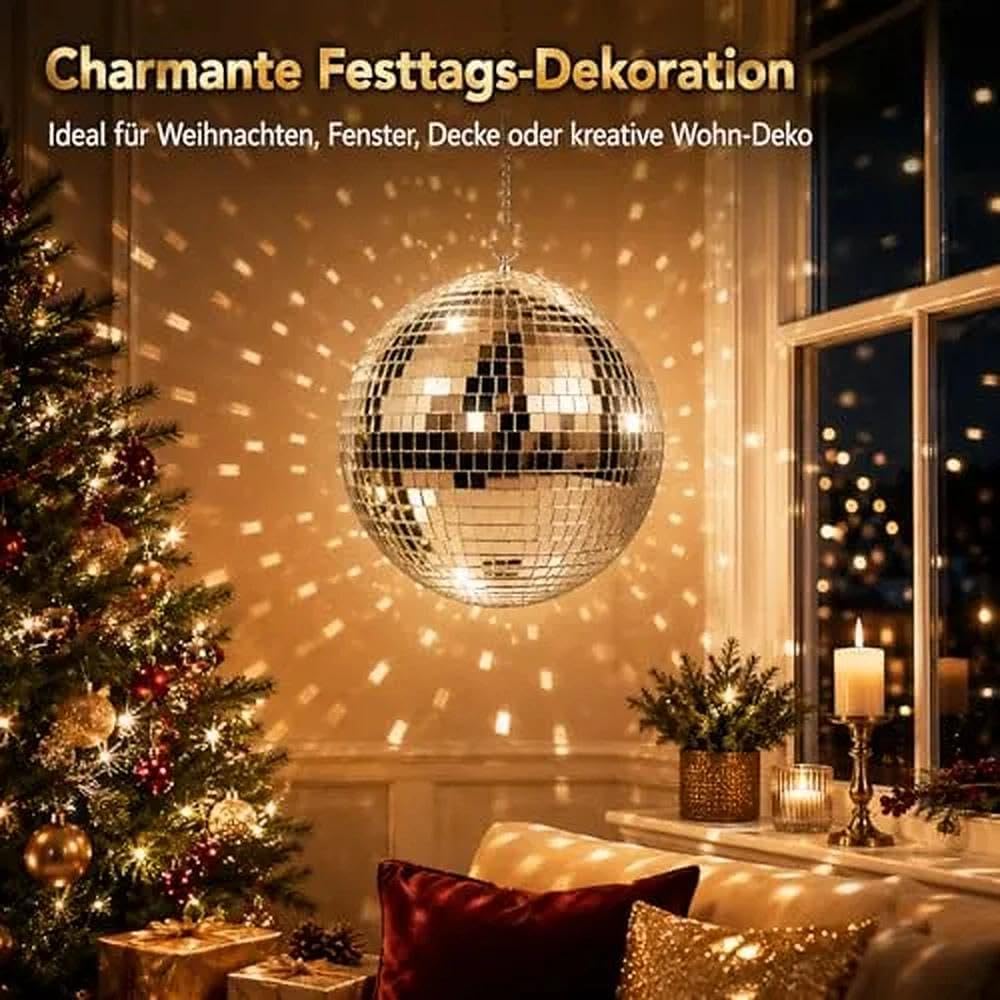 Glob Disco Decorativ 25 cm, Argintiu, cu Oglinzi Reflectorizante și Sistem de Suspendare