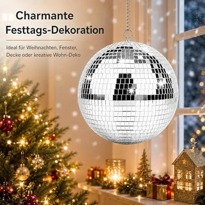 Glob Disco Decorativ 25 cm, Argintiu, cu Oglinzi Reflectorizante și Sistem de Suspendare