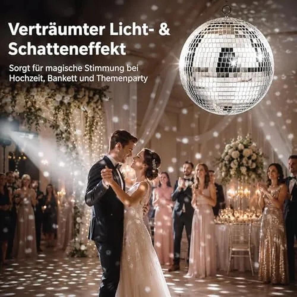 Glob Disco Decorativ 25 cm, Argintiu, cu Oglinzi Reflectorizante și Sistem de Suspendare