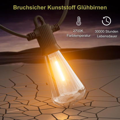 Ghirlandă luminoasă de exterior – 15,2 m, 25+2 becuri LED ST38, IP65, lumină caldă 2700K