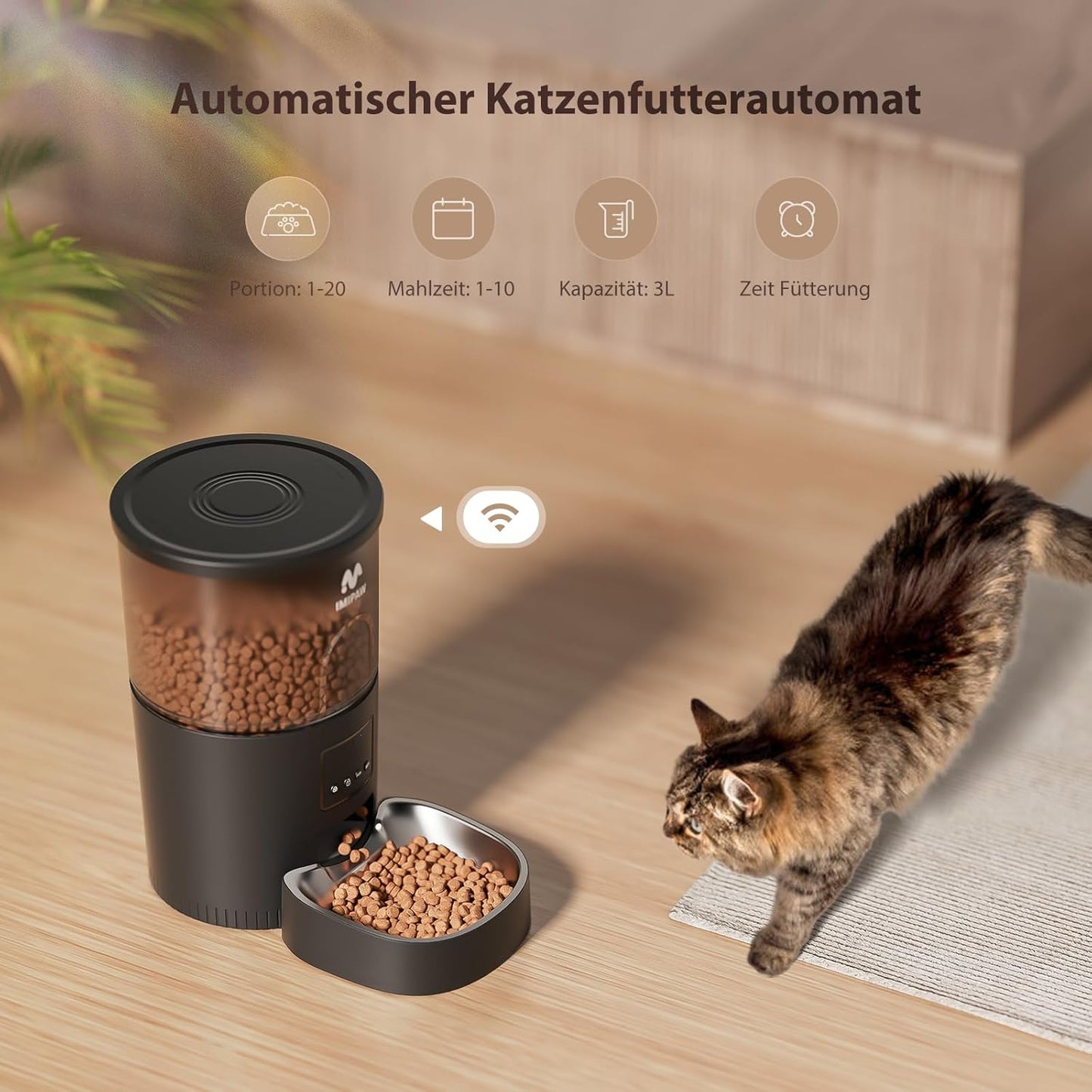 Hrănitor Automat pentru Pisici și Câini IMIPAW – 3L, Control prin Aplicație, WiFi 5G/2.4G, 1–10 Mese/zi