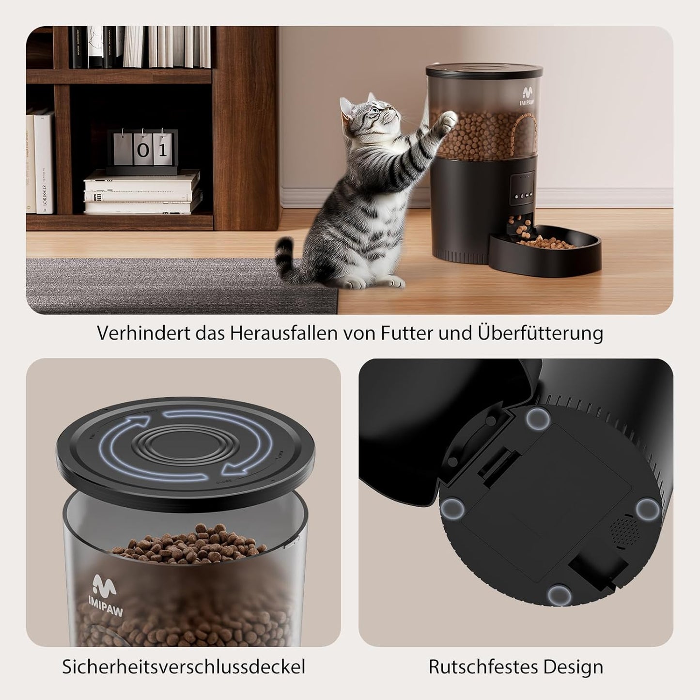Hrănitor Automat pentru Pisici și Câini IMIPAW – 3L, Control prin Aplicație, WiFi 5G/2.4G, 1–10 Mese/zi