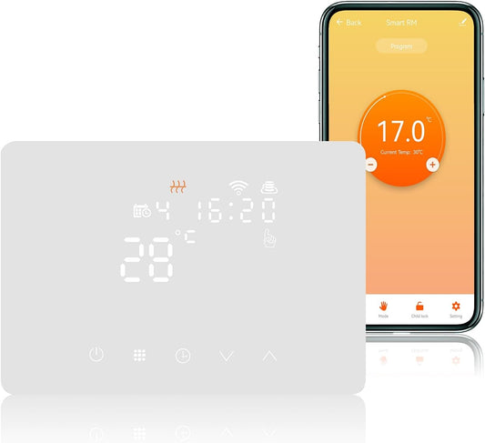 🌡️ Termostat Smart WiFi KETOTEK pentru Centrală – 5A, 220V, Compatibil Alexa & Google Home, Control prin Tuya/Smart Life