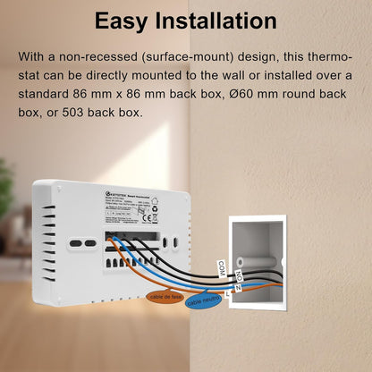 🌡️ Termostat Smart WiFi KETOTEK pentru Centrală – 5A, 220V, Compatibil Alexa & Google Home, Control prin Tuya/Smart Life