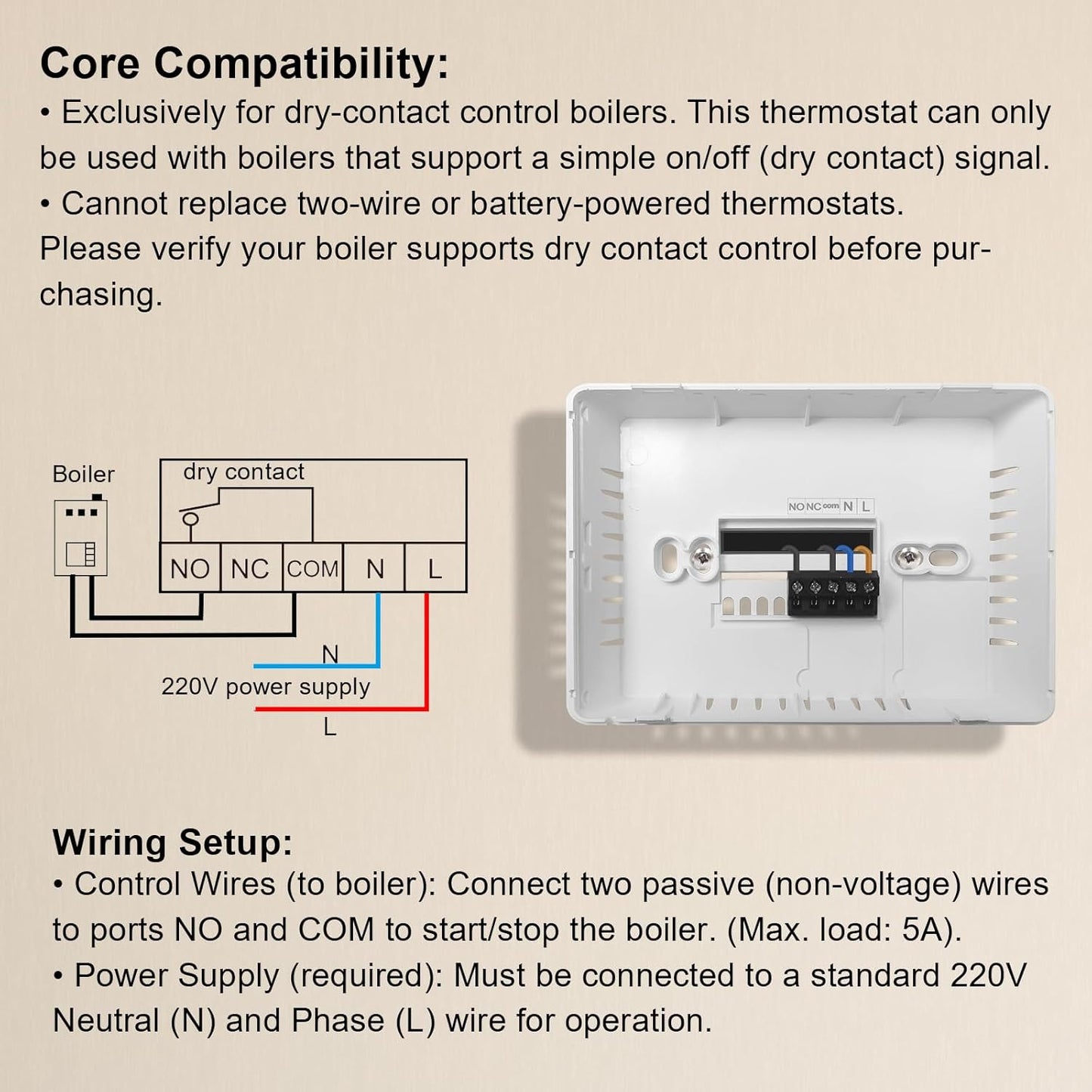 🌡️ Termostat Smart WiFi KETOTEK pentru Centrală – 5A, 220V, Compatibil Alexa & Google Home, Control prin Tuya/Smart Life