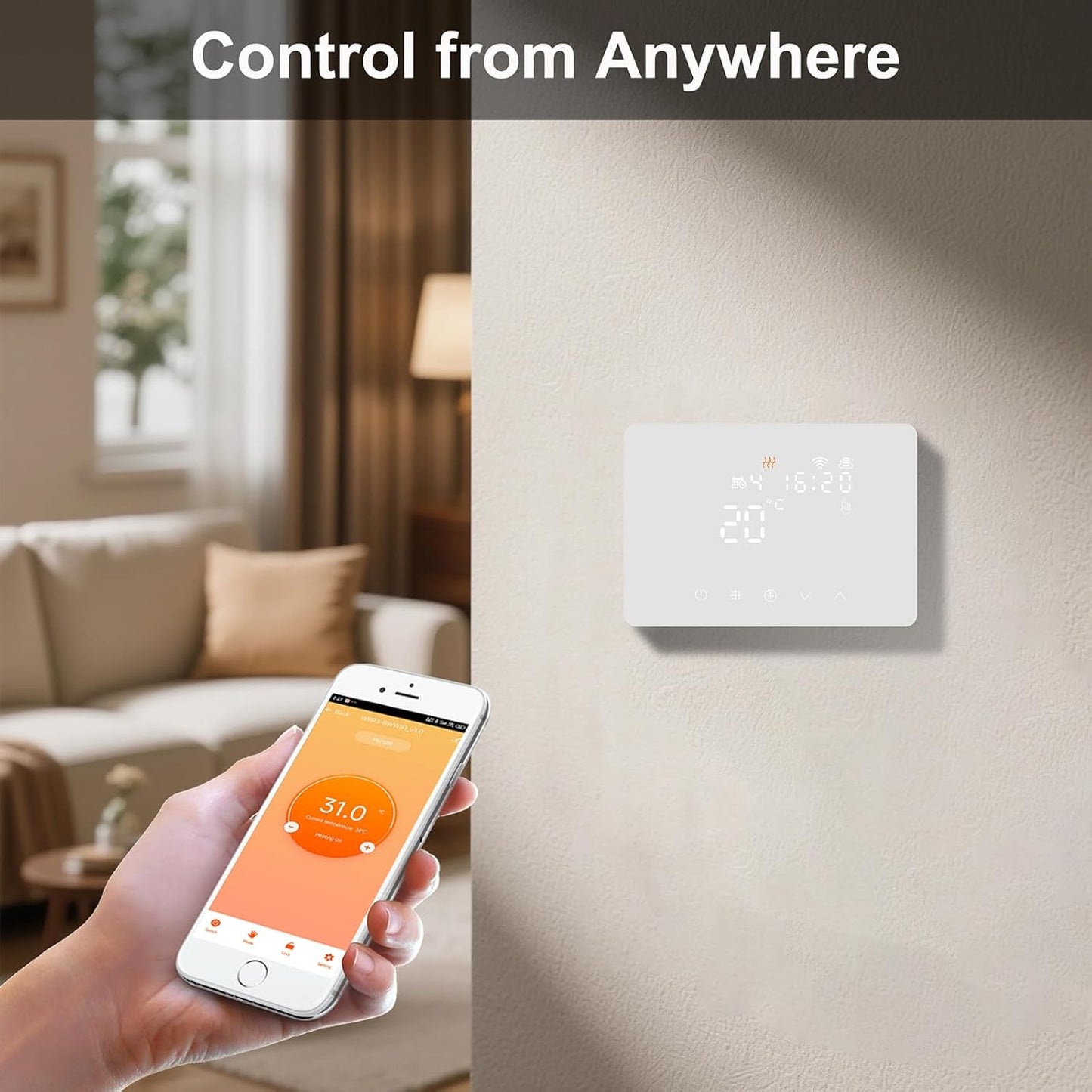 🌡️ Termostat Smart WiFi KETOTEK pentru Centrală – 5A, 220V, Compatibil Alexa & Google Home, Control prin Tuya/Smart Life