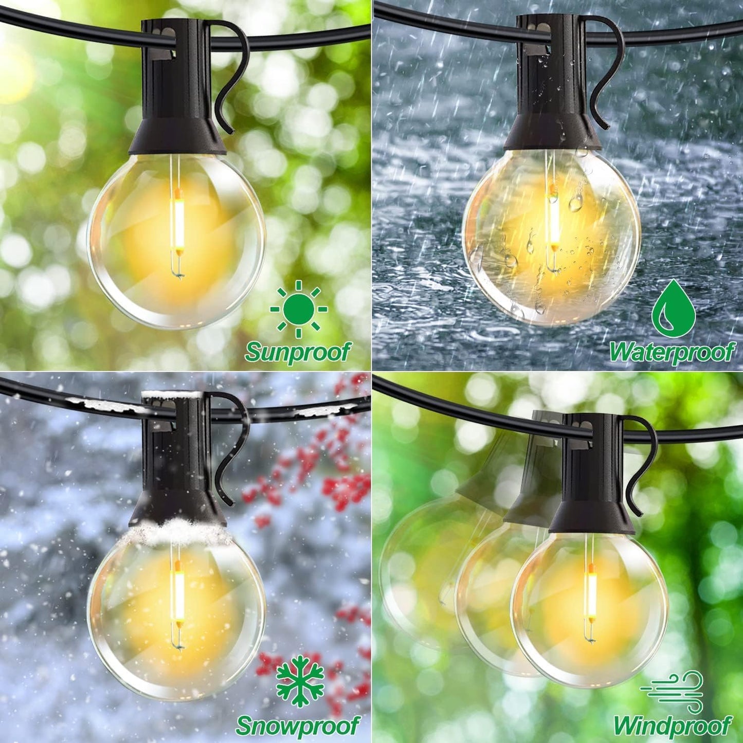 ✨ Ghirlandă Luminoasă LED Exterior 15 m – 17+2 Becuri, IP44, Rezistentă la Intemperii