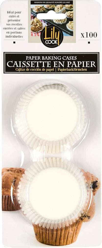 Forme de copt din hârtie pentru brioșe și cupcakes – LILY COOK KP0026, Ø 7,5 cm, Set alb