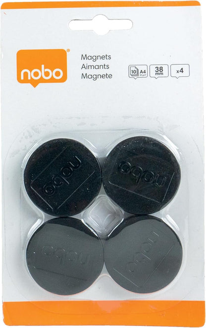 Set 4 magneți pentru whiteboard – Nobo, 38 mm, negru – Putere mare de prindere