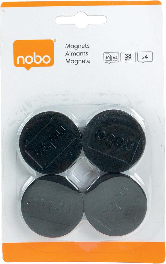 Set 4 magneți pentru whiteboard – Nobo, 38 mm, negru – Putere mare de prindere