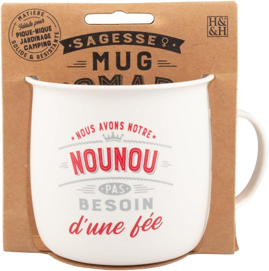 Cană personalizată MUG NOMADE – Model „Nounou”, 400 ml, melamină alimentară, culori pastel