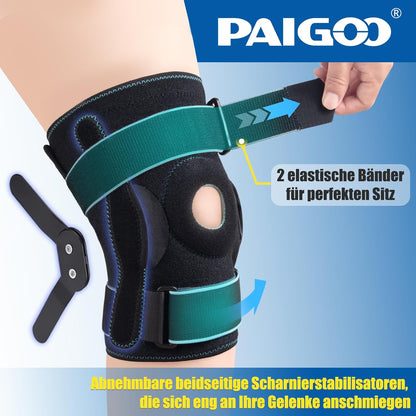 Orteza pentru Genunchi PAIGOO – Cu Balamale Laterale, Curele Paralele, Gel 360°, Deschidere Patelară, Suport pentru MCL, ACL, Artrită și Leziuni de Ligamente