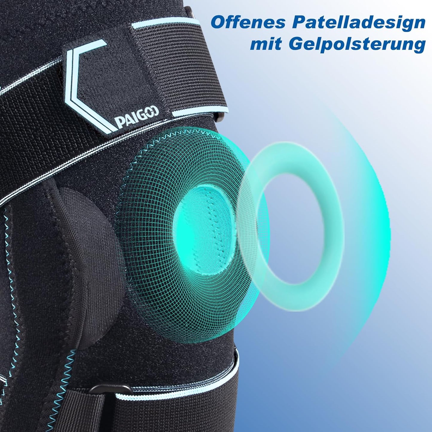 Orteza pentru Genunchi PAIGOO – Cu Balamale Laterale, Curele Paralele, Gel 360°, Deschidere Patelară, Suport pentru MCL, ACL, Artrită și Leziuni de Ligamente